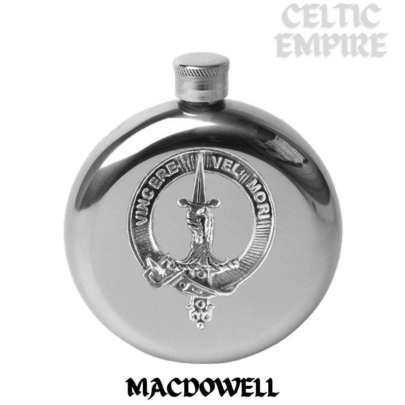 MacDowell 5oz Round Family Clan Crest Scottish Badge Flask
