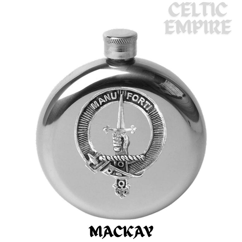 MacKay 5oz Round Family Clan Crest Scottish Badge Flask