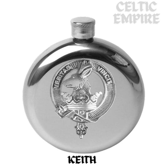 Keith 5oz Round Scottish Family Clan Crest Badge Stainless Steel Flask