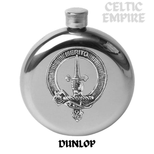 Dunlop Round Family Clan Crest Scottish Badge Flask 5oz