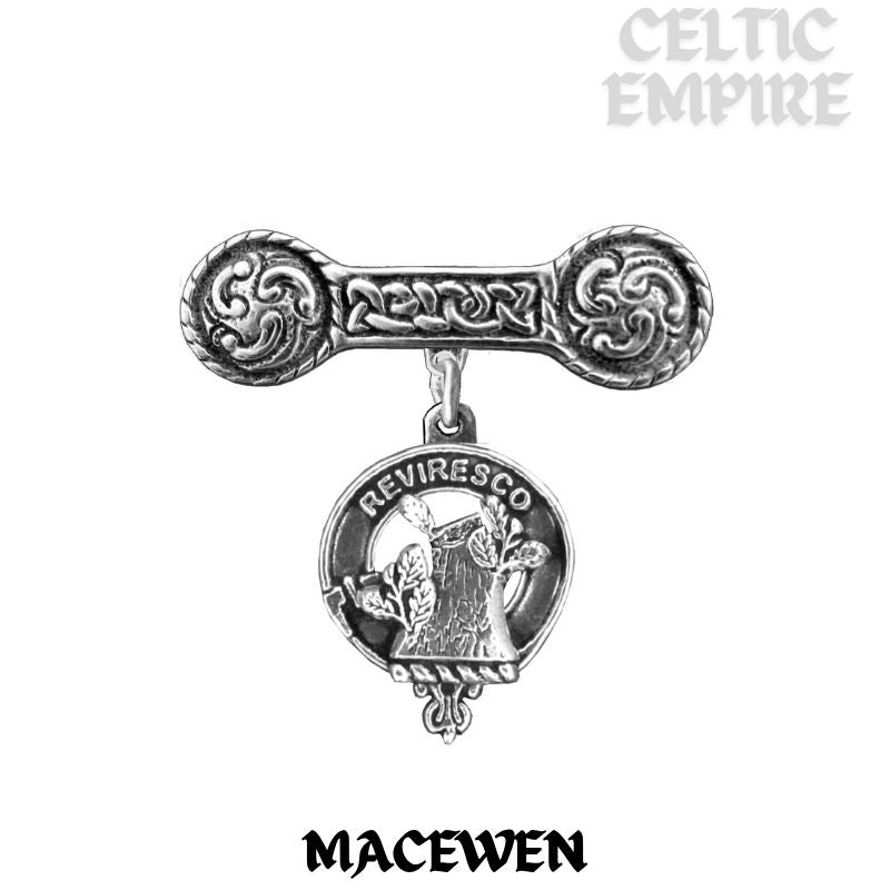MacEwen Family Clan Crest Iona Bar Brooch - Sterling Silver