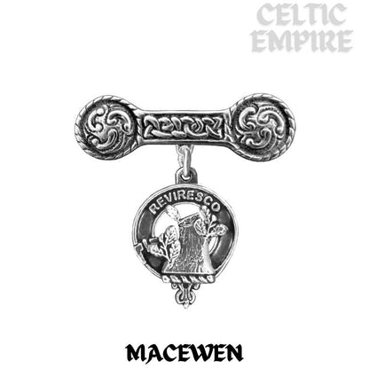 MacEwen Family Clan Crest Iona Bar Brooch - Sterling Silver