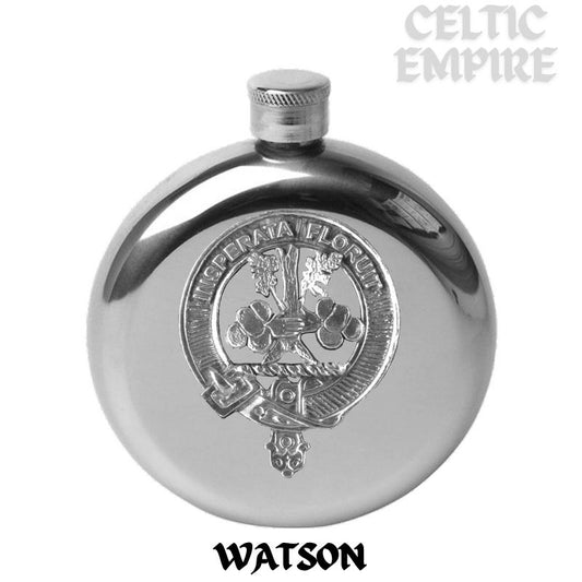 Watson 5 oz Round Family Clan Crest Scottish Badge Flask