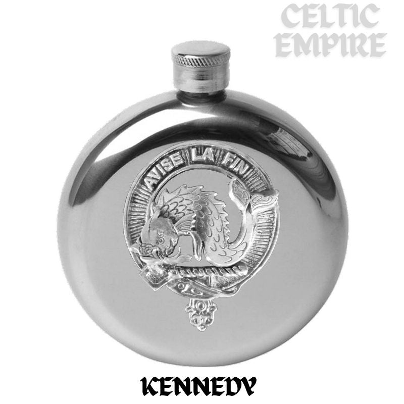 Kennedy 5oz Round Family Clan Crest Scottish Badge Flask