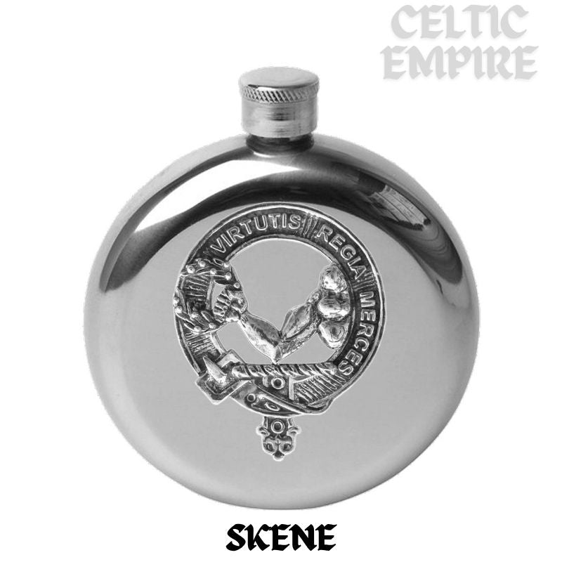 Skene 5 oz Round Family Clan Crest Scottish Badge Flask