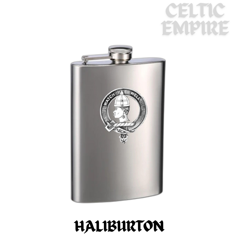 Haliburton Family Clan Crest Scottish Badge Stainless Steel Flask 8oz