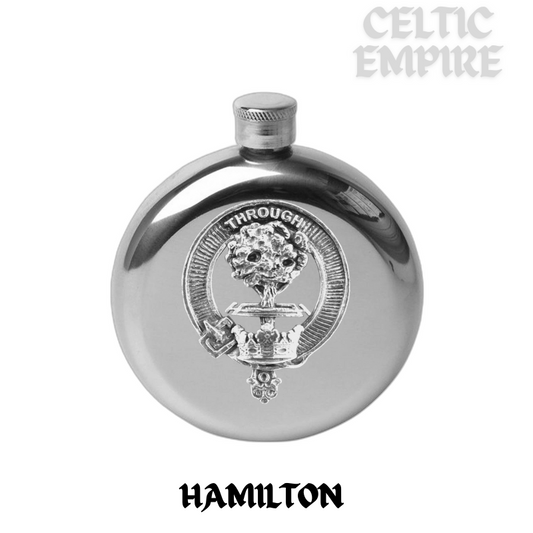 Hamilton 5oz Round Scottish Family Clan Crest Badge Stainless Steel Flask