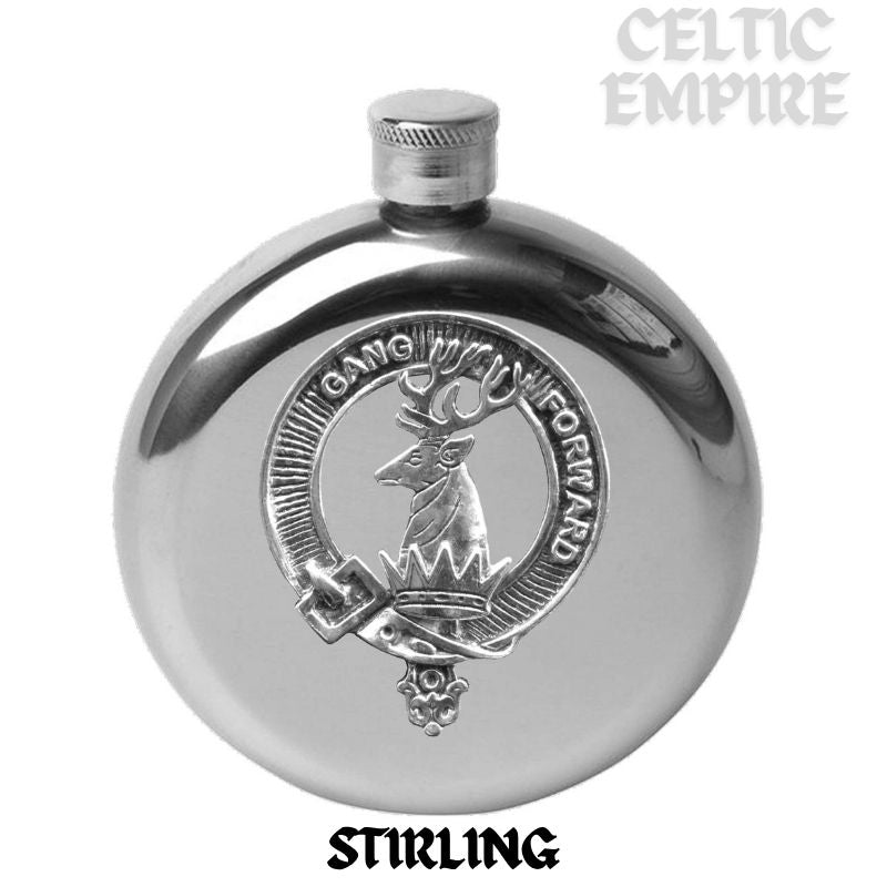 Stirling 5 oz Round Family Clan Crest Scottish Badge Flask