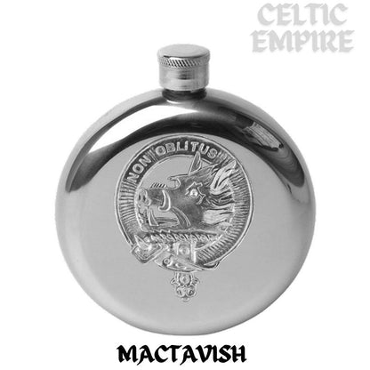 MacTavish 5oz Round Family Clan Crest Scottish Badge Flask