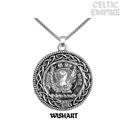 Wishart Family Clan Crest Celtic Interlace Disk Pendant, Scottish Family Crest