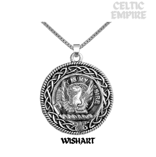 Wishart Family Clan Crest Celtic Interlace Disk Pendant, Scottish Family Crest