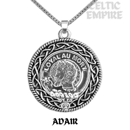 Adair Family Clan Crest Celtic Interlace Disk Pendant, Scottish Family Crest