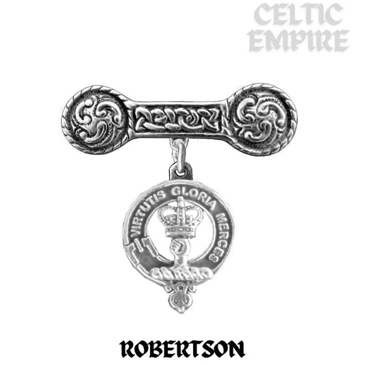 Robertson Family Clan Crest Iona Bar Brooch - Sterling Silver