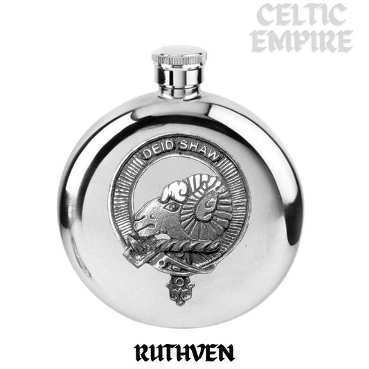 Ruthven 5oz Round Scottish Family Clan Crest Badge Stainless Steel Flask