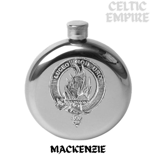 MacKenzie 5oz Round Scottish Family Clan Crest Badge Stainless Steel Flask