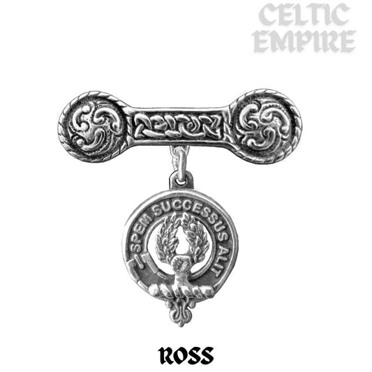 Ross Family Clan Crest Iona Bar Brooch - Sterling Silver