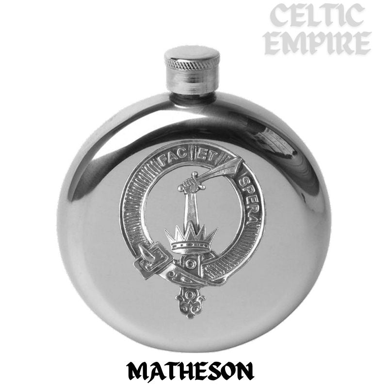 Matheson 5oz Round Family Clan Crest Scottish Badge Flask