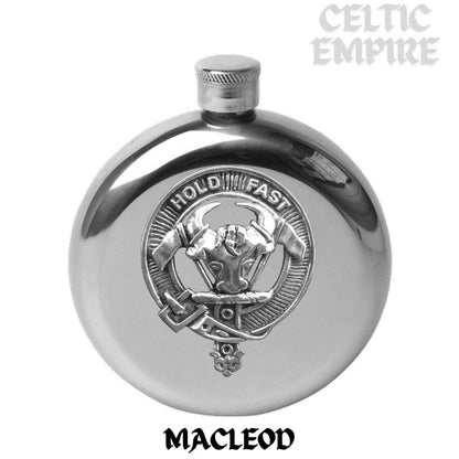 MacLeod (Harris) 5oz Round Scottish Family Clan Crest Badge Stainless Steel Flask