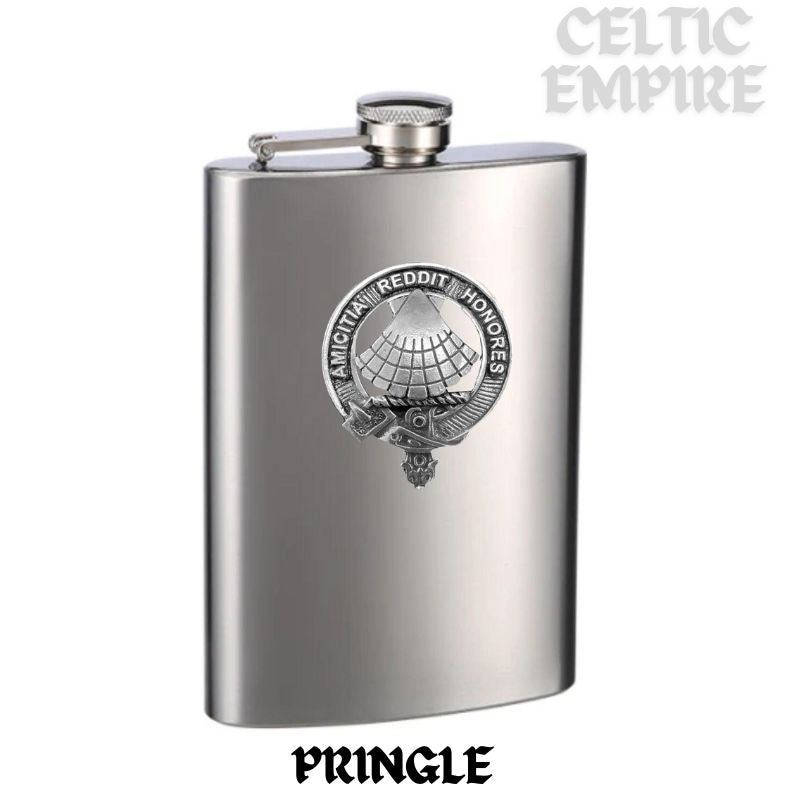 Pringle 8oz Family Clan Crest Scottish Badge Stainless Steel Flask