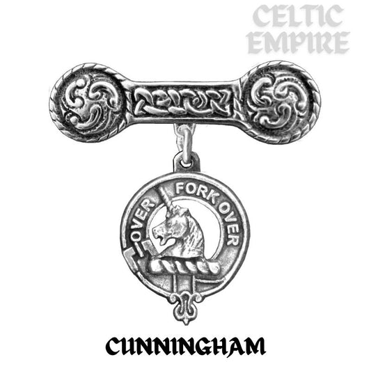 Cunningham Family Clan Crest Iona Bar Brooch - Sterling Silver