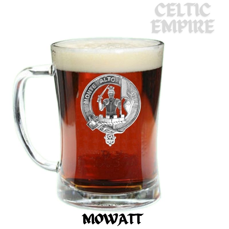 Mowatt Family Clan Crest Badge Glass Beer Mug