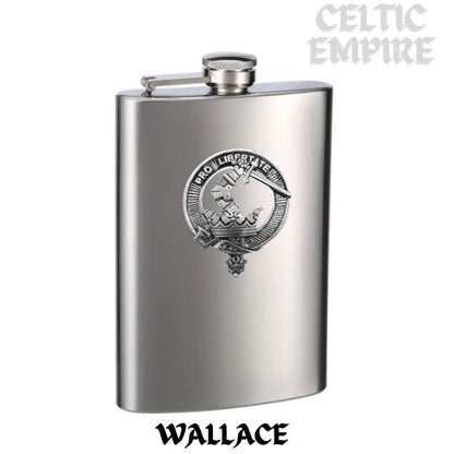 Wallace 8oz Family Clan Crest Scottish Badge Stainless Steel Flask