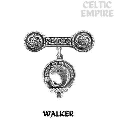 Walker Family Clan Crest Iona Bar Brooch - Sterling Silver