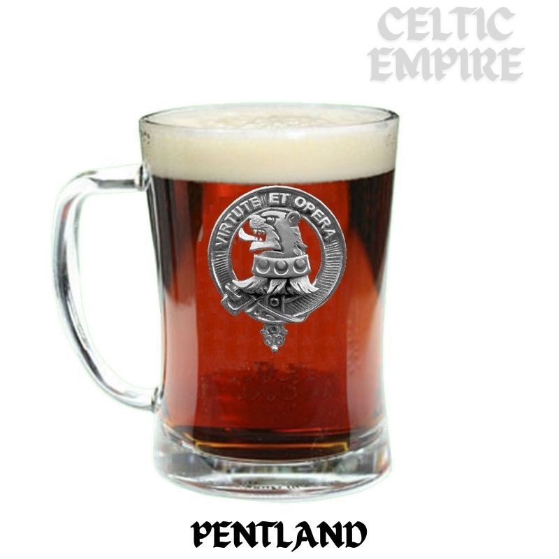 Pentland Family Clan Crest Badge Glass Beer Mug