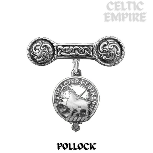 Pollock Family Clan Crest Iona Bar Brooch - Sterling Silver