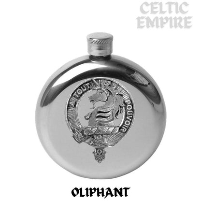 Oliphant 5 oz Round Family Clan Crest Scottish Badge Flask