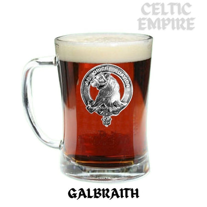 Galbraith Family Crest Badge Beer Mug, Scottish Glass Tankard