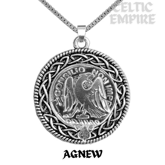 Agnew Family Clan Crest Celtic Interlace Disk Pendant, Scottish Family Crest