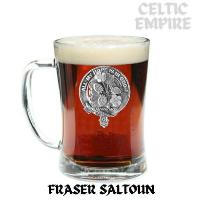 Fraser  Saltoun Family Crest Badge Beer Mug, Scottish Glass Tankard