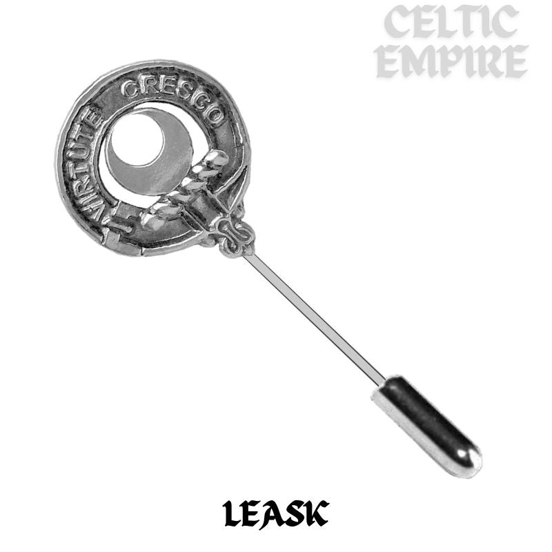 Leask Family Clan Crest Stick or Cravat pin, Sterling Silver