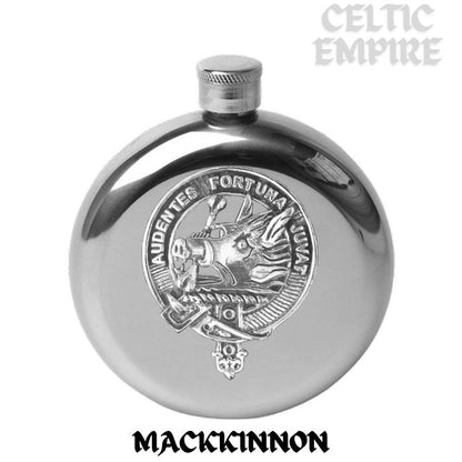 MacKinnon 5oz Round Scottish Family Clan Crest Badge Stainless Steel Flask