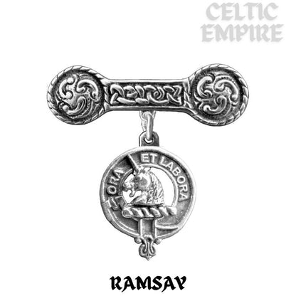 Ramsay Family Clan Crest Iona Bar Brooch - Sterling Silver