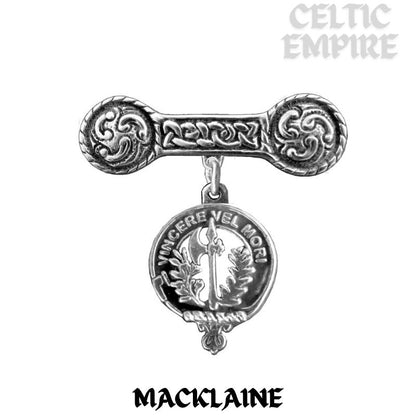 MacLaine Family Clan Crest Iona Bar Brooch - Sterling Silver