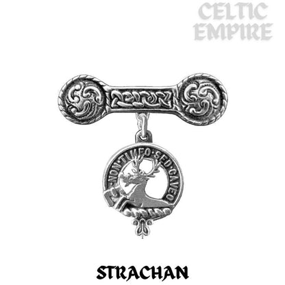 Strachan Family Clan Crest Iona Bar Brooch - Sterling Silver