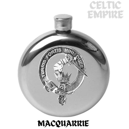 MacQuarrie 5oz Round Family Clan Crest Scottish Badge Flask