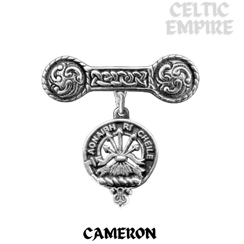 Cameron Family Clan Crest Iona Bar Brooch - Sterling Silver