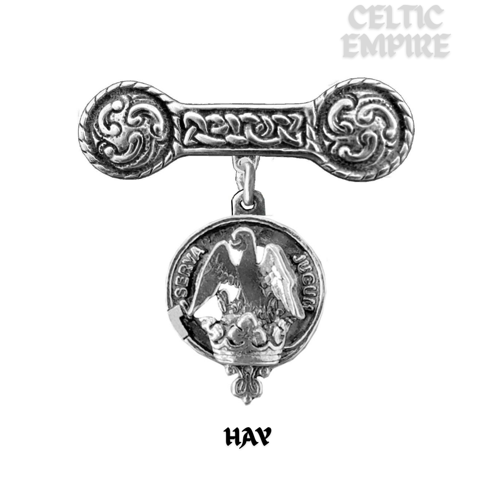 Hay Family Clan Crest Iona Bar Brooch - Sterling Silver