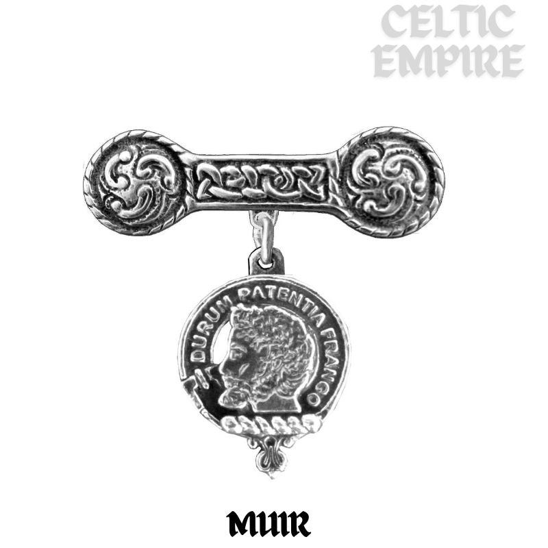 Muir Family Clan Crest Iona Bar Brooch - Sterling Silver