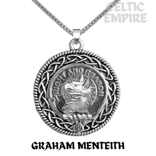 Graham Menteith Family Clan Crest Celtic Interlace Disk Pendant, Scottish Family Crest