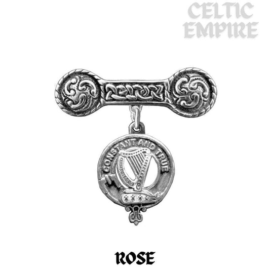 Rose Family Clan Crest Iona Bar Brooch - Sterling Silver
