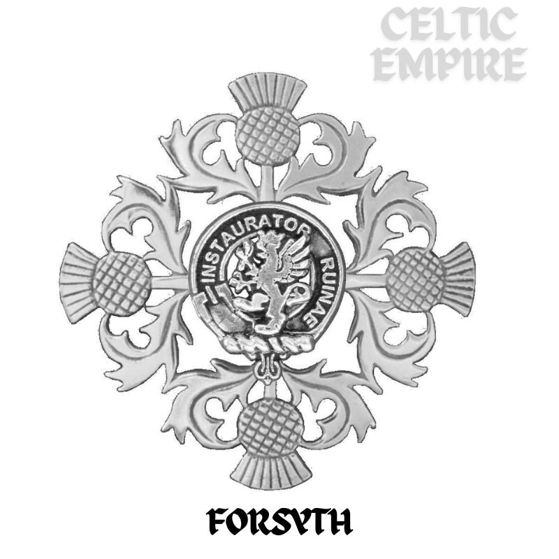 Forsythe Family Clan Crest Scottish Four Thistle Brooch