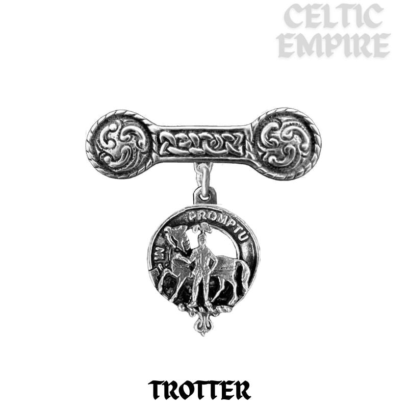 Trotter Family Clan Crest Iona Bar Brooch - Sterling Silver