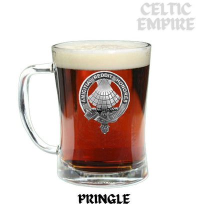 Pringle Family Clan Crest Badge Glass Beer Mug