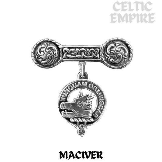 MacIver Family Clan Crest Iona Bar Brooch - Sterling Silver
