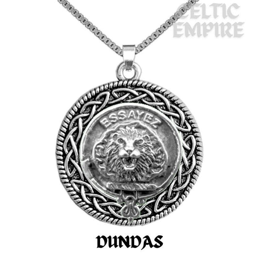 Dundas Family Clan Crest Celtic Interlace Disk Pendant, Scottish Family Crest