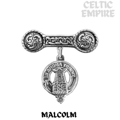 Malcolm Family Clan Crest Iona Bar Brooch - Sterling Silver